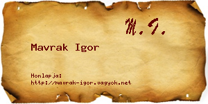 Mavrak Igor névjegykártya